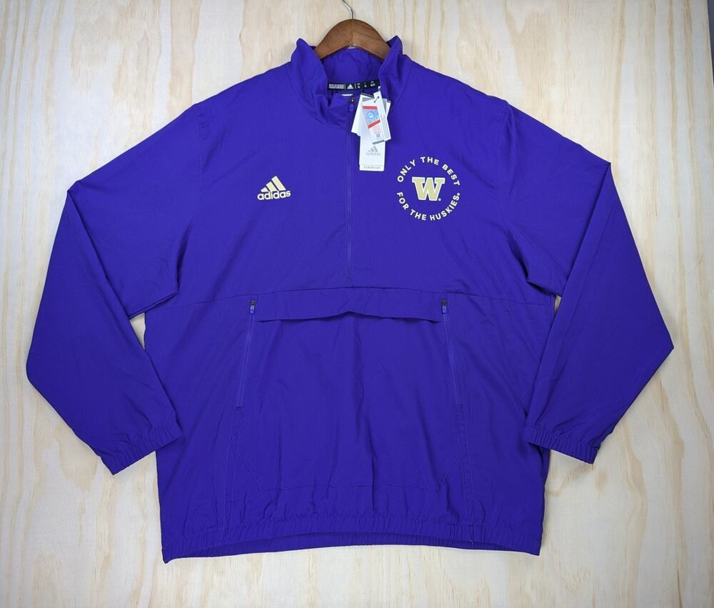 Adidas Men's XL Washington Huskies 1/4 Zip Woven Jacket Purple Windbreaker NWT